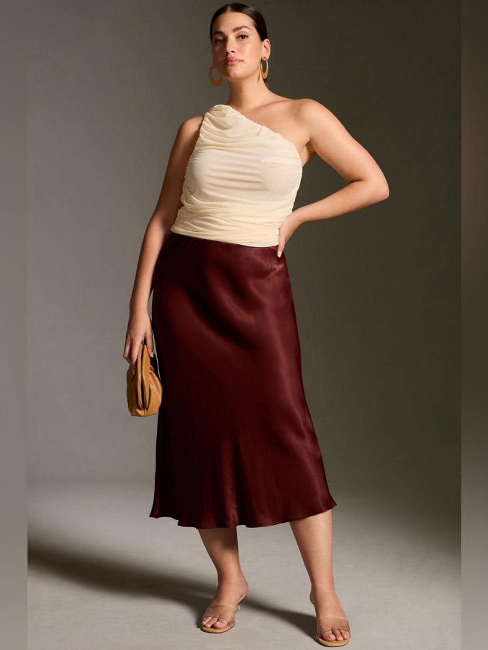 Anthropologie The Elyse Slip Skirt Maroon NWT but FLAWED